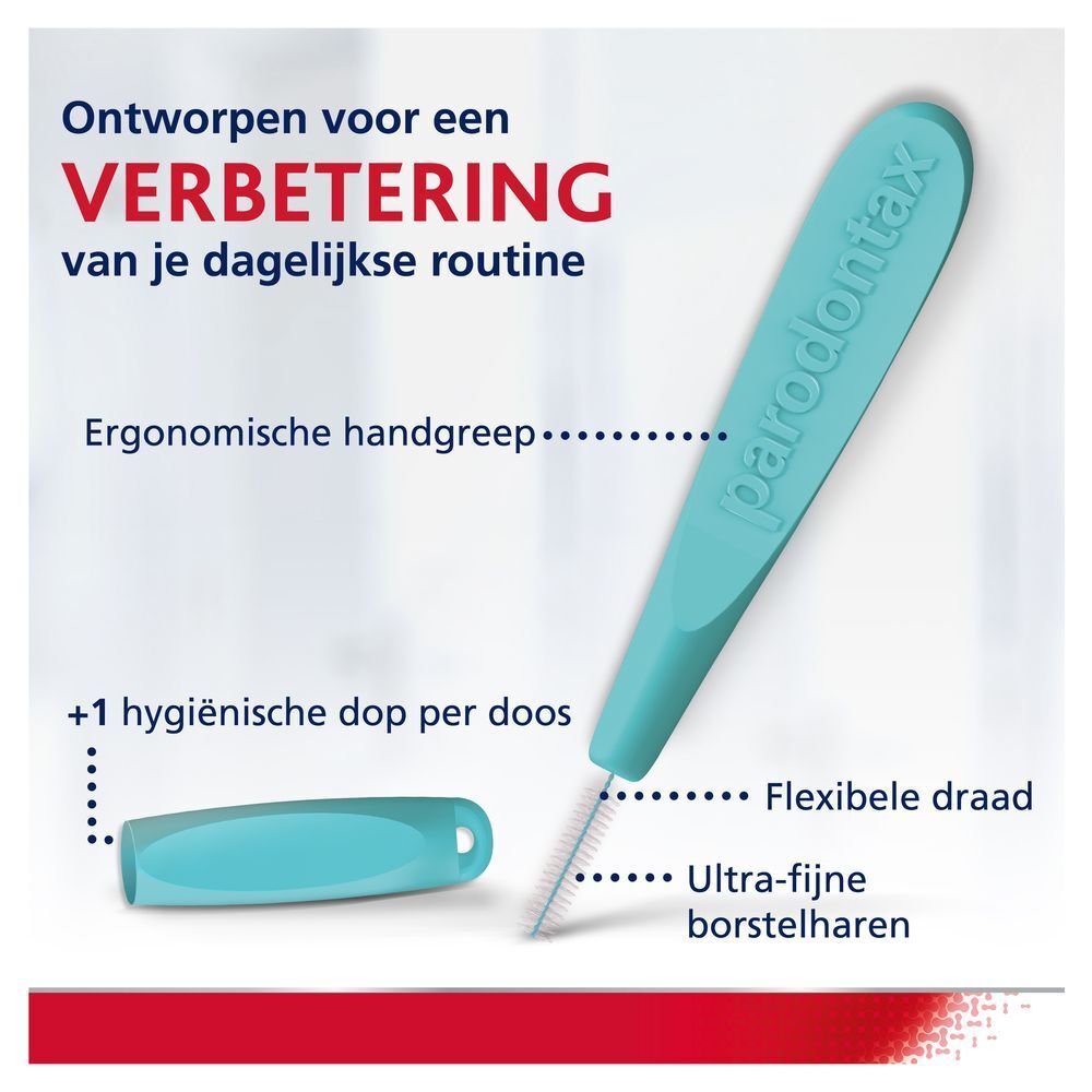 +40% meer gereinigd tandoppervlak. PARODONTAX interdentale borstel reinigt tanden en tandvlees.