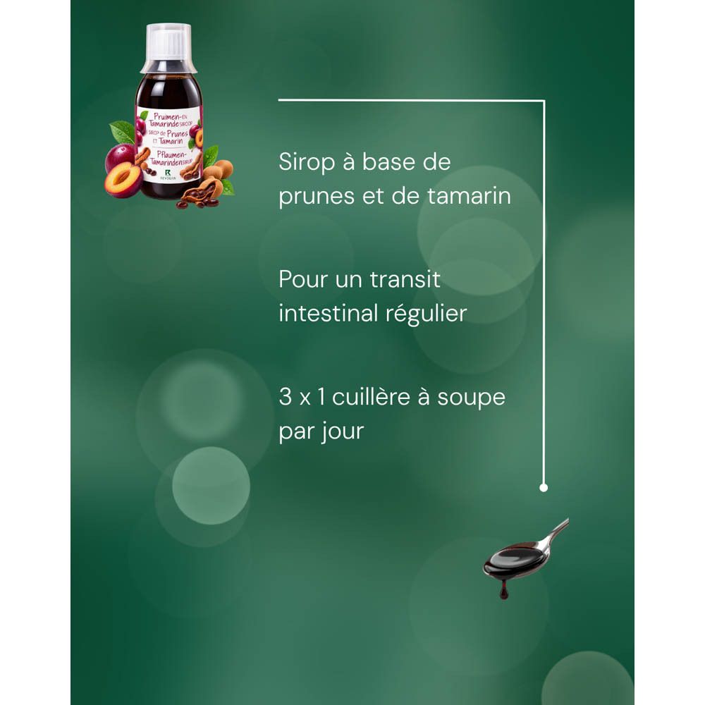 Bouteille de sirop, étiquette avec instructions d'utilisation en français et code-barres.