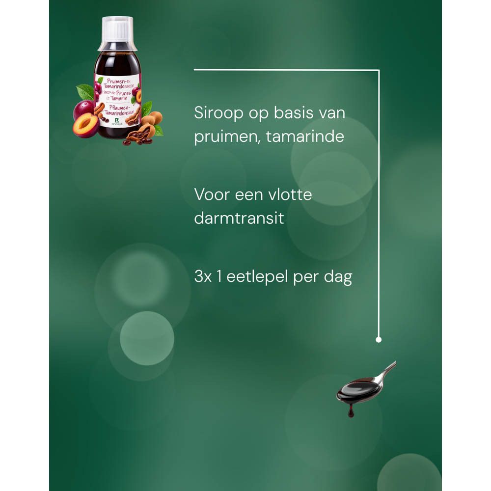 Fles siroop, etiket met gebruiksinstructies in het Nederlands en barcode.