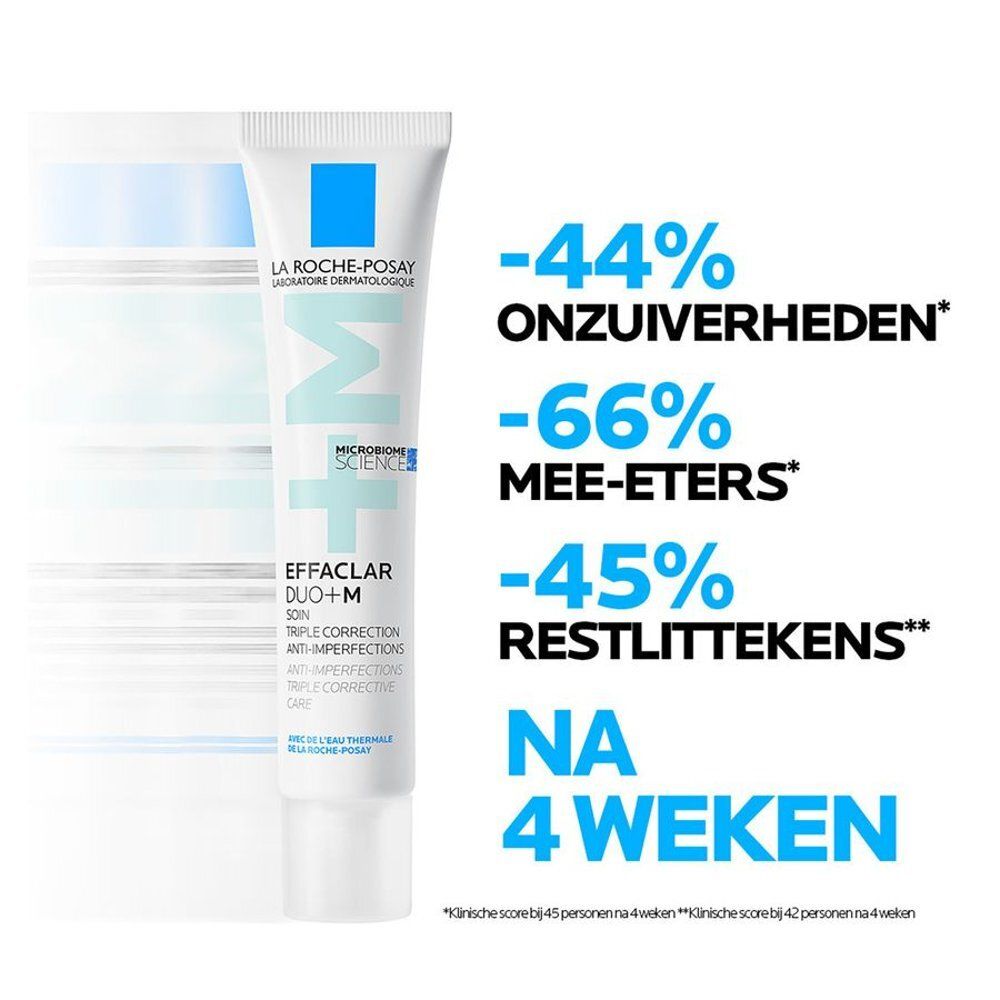 La Roche-Posay Effaclar Duo+M tube met percentages werkzaamheid.