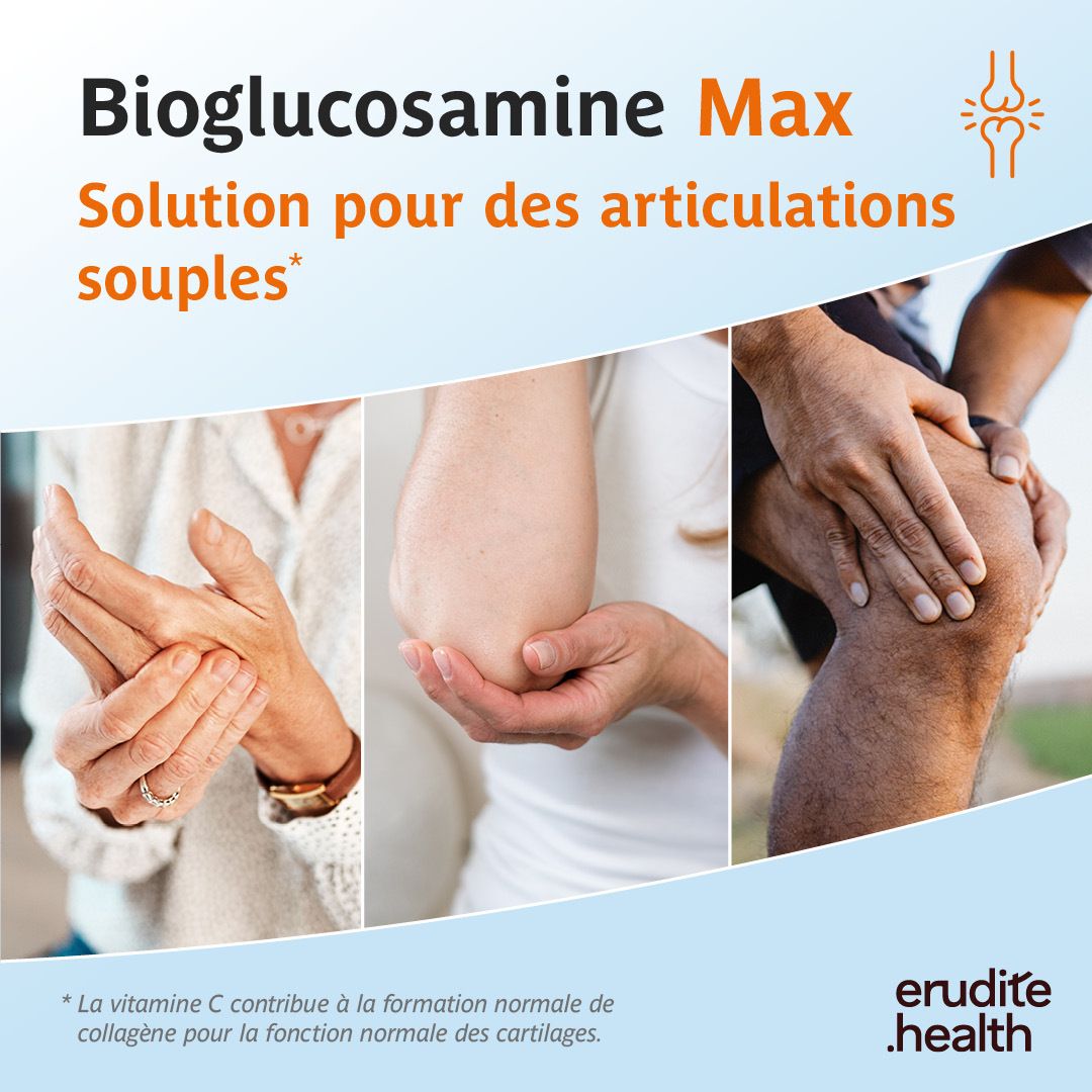 Bioglucosamine Max : Restez actif, restez vous-même ! Avec une représentation schématique d'une articulation.
