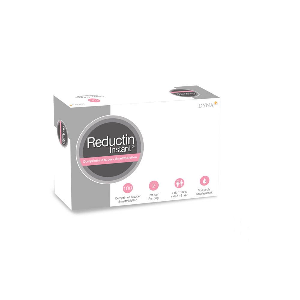 Witte doos met productnaam en logo. Bevat 100 tabletten, 2 per dag, vanaf 16 jaar, oraal gebruik.