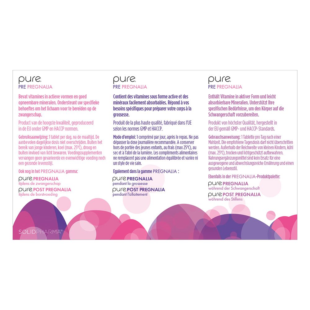 Dos de la boîte blanche avec informations produit en plusieurs langues. Contient 30 comprimés.