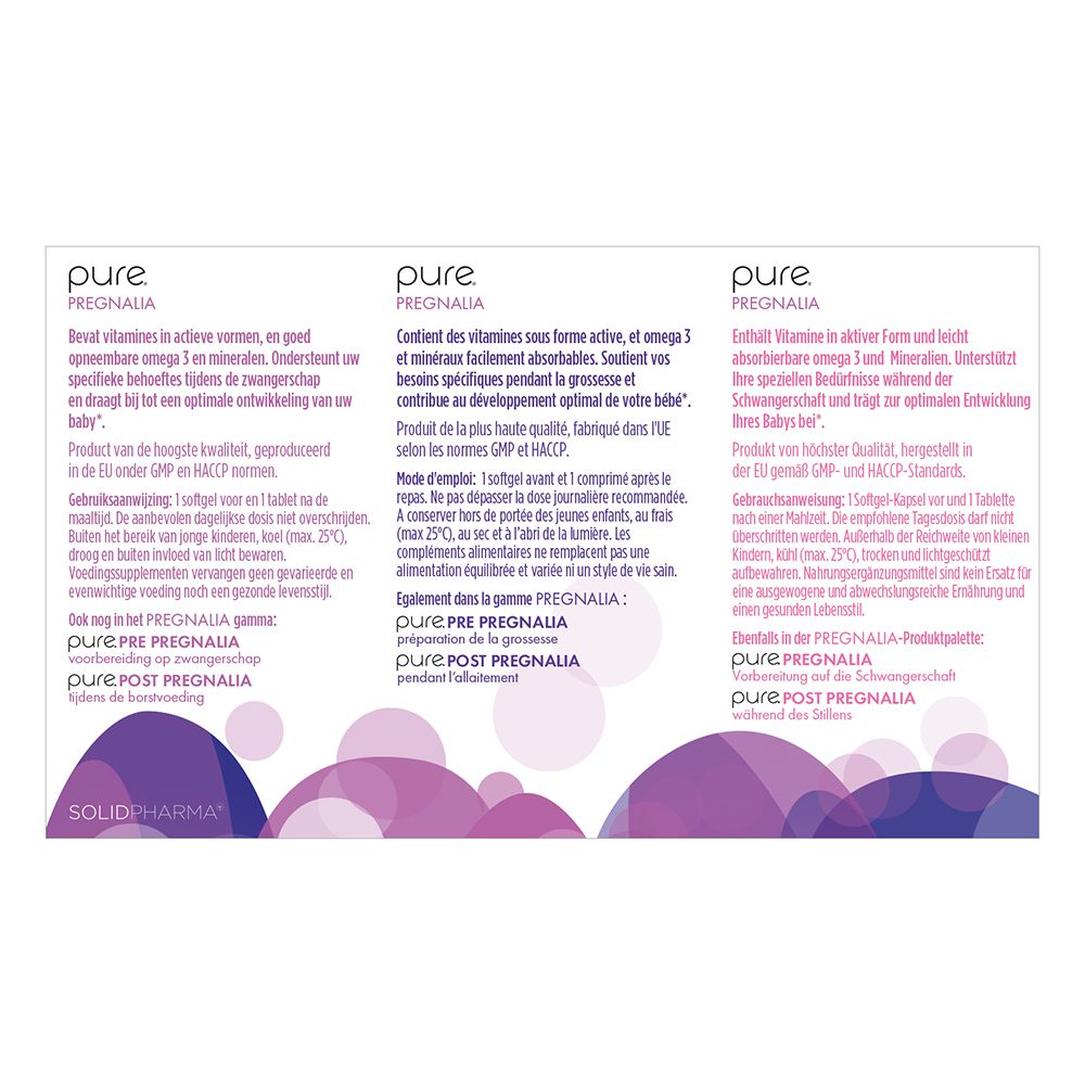 Verpakking met tekst en pijlen. Bevat 11 vitaminen, 7 mineralen, bètacaroteen & choline.