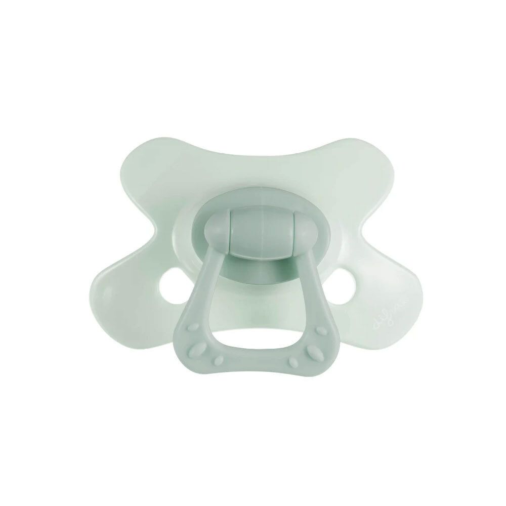 Sucette verte claire. Marque : difrax. Forme : papillon. Matière : silicone.
