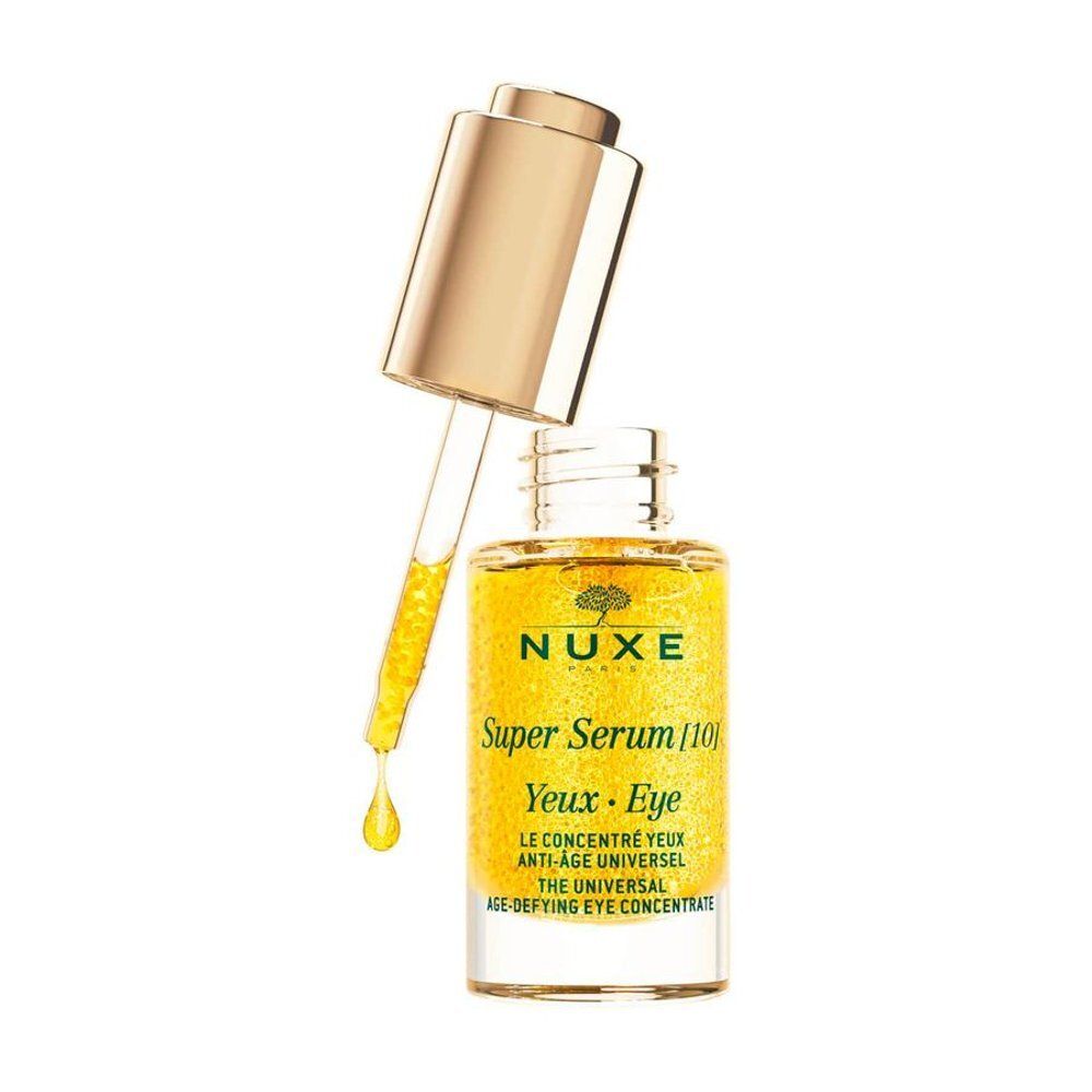Verpakking Nuxe Super Serum oogconcentraat, zijkant met productinformatie in meerdere talen.