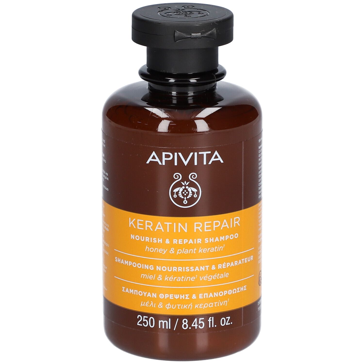 API VITA Keratin Repair Shampoo, 250 ml. Bruine fles met zwarte dop.