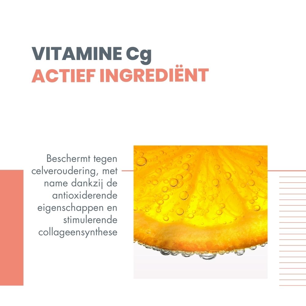 Citroenschijf met tekst. Tekst: Vitamine Cg, beschermt tegen celveroudering.
