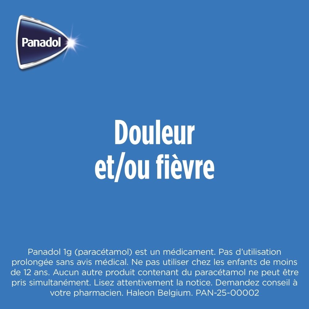 Comprimé Panadol 1g avec marquage 'P'.