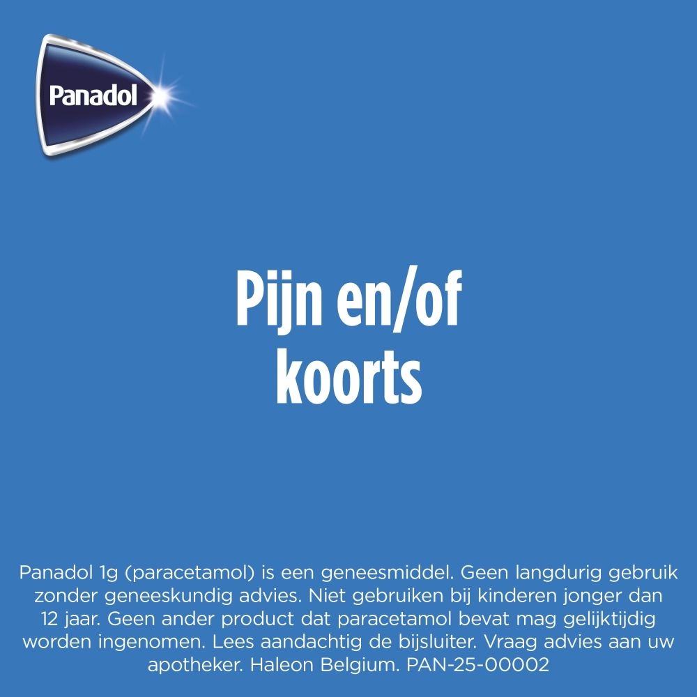 Panadol 1g tabletten: verpakking van 50 stuks.
