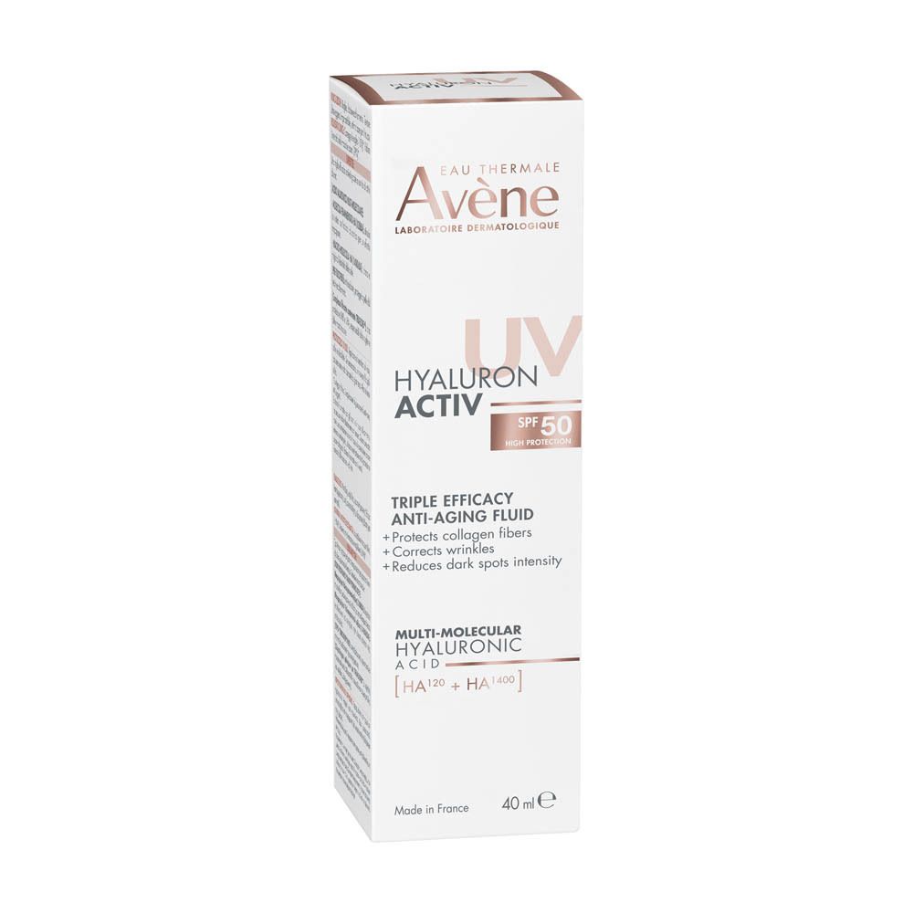 Emballage. Inscription: Avène, Hyaluron Activ UV, SPF 50, 40 ml.
