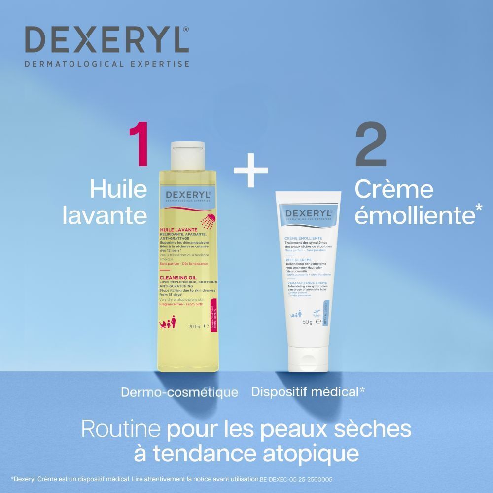 Tube de Dexeryl Crème. Tube blanc avec texte bleu. 50g. Dispositif médical.
