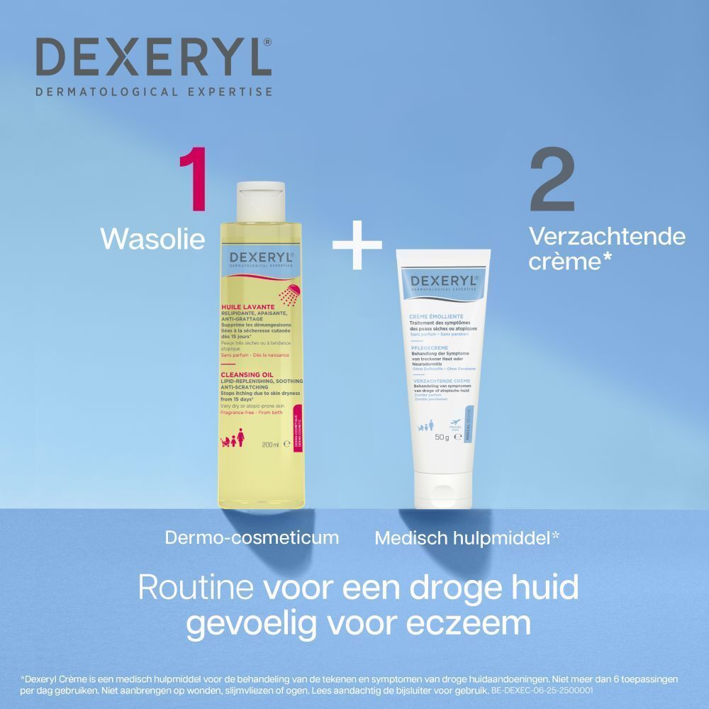 Dexeryl Crème tube. Witte tube met blauwe tekst. 50g. Medisch hulpmiddel.