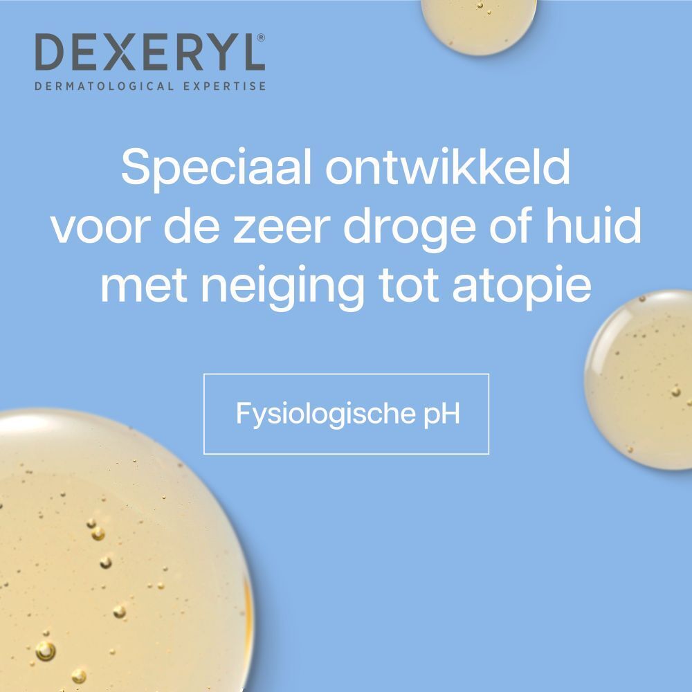 DEXERYL Huile Lavante. Fles met gele olie en witte dop. Tekst in het Nederlands.
