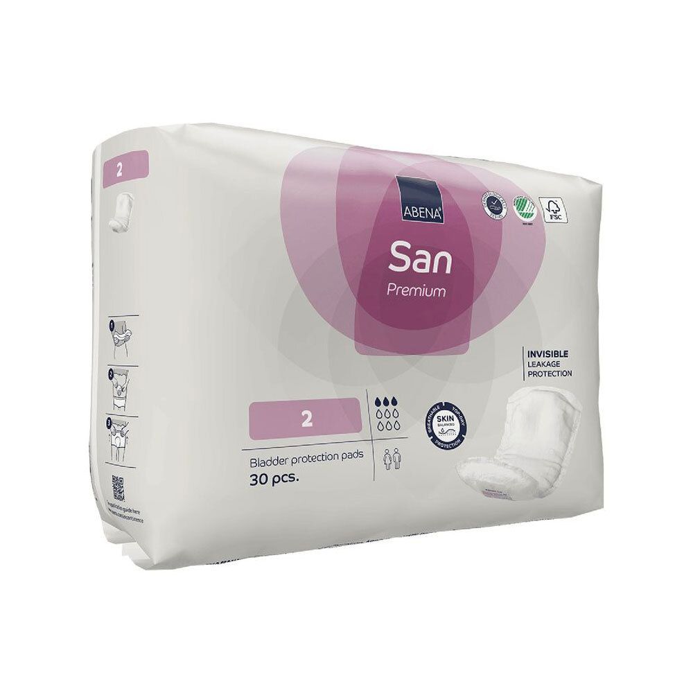 Pack de 30 protections d'incontinence Abena San Premium 2. Niveau d'absorption 2.