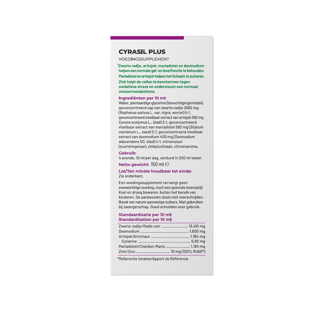 Dos de l'emballage avec ingrédients et mode d'emploi. Contient 150 ml. Texte en néerlandais.