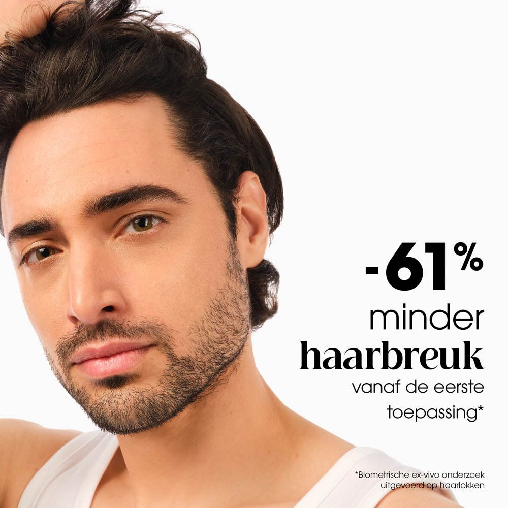 Man met baard. Tekst: -61% minder haarbreuk.
