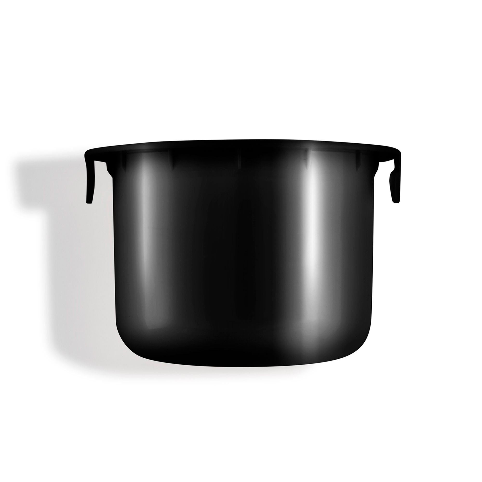 Récipient cylindrique noir avec deux poignées latérales.