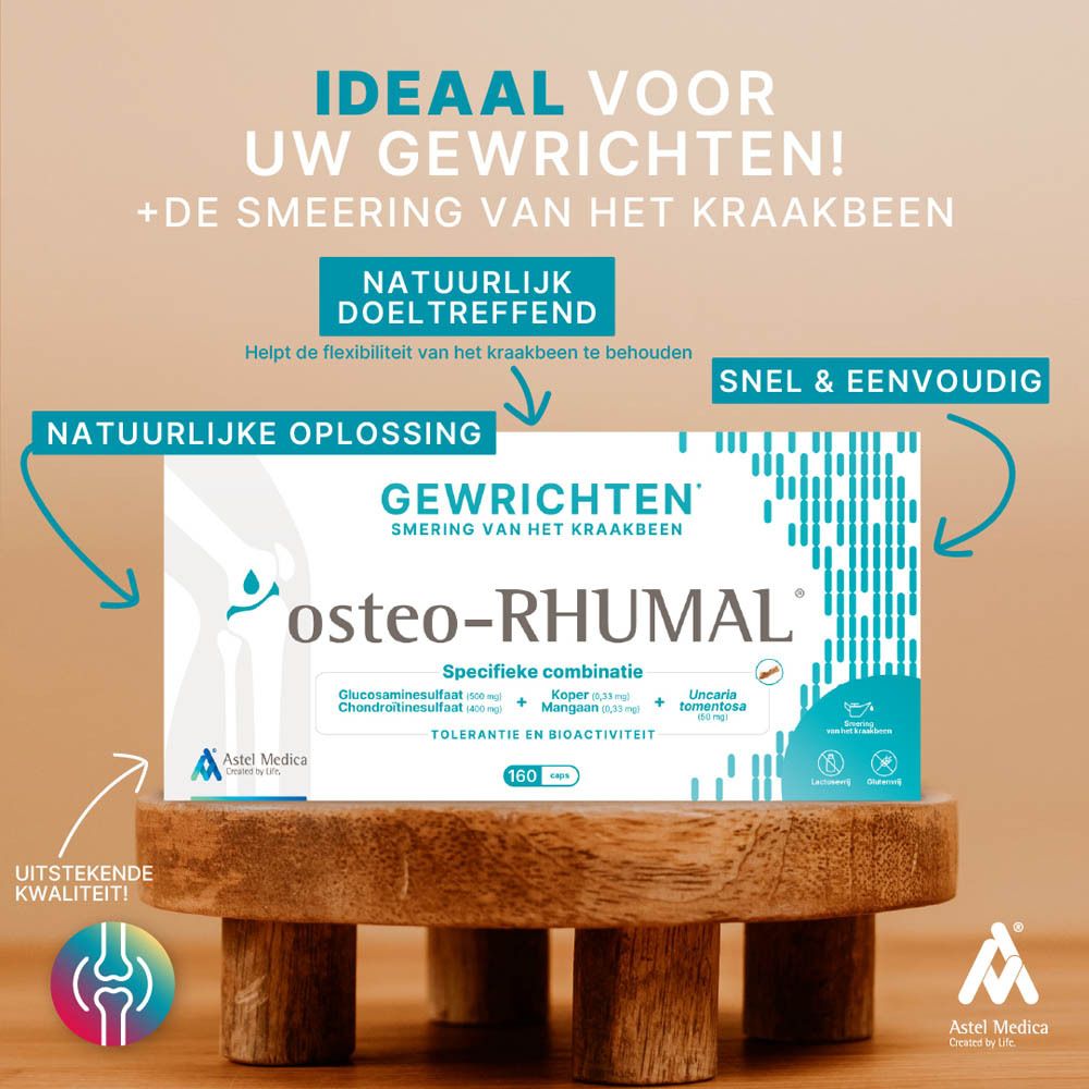 Doos Osteo-RHUMAL Gewrichten, smering van het kraakbeen. Bevat 160 capsules.