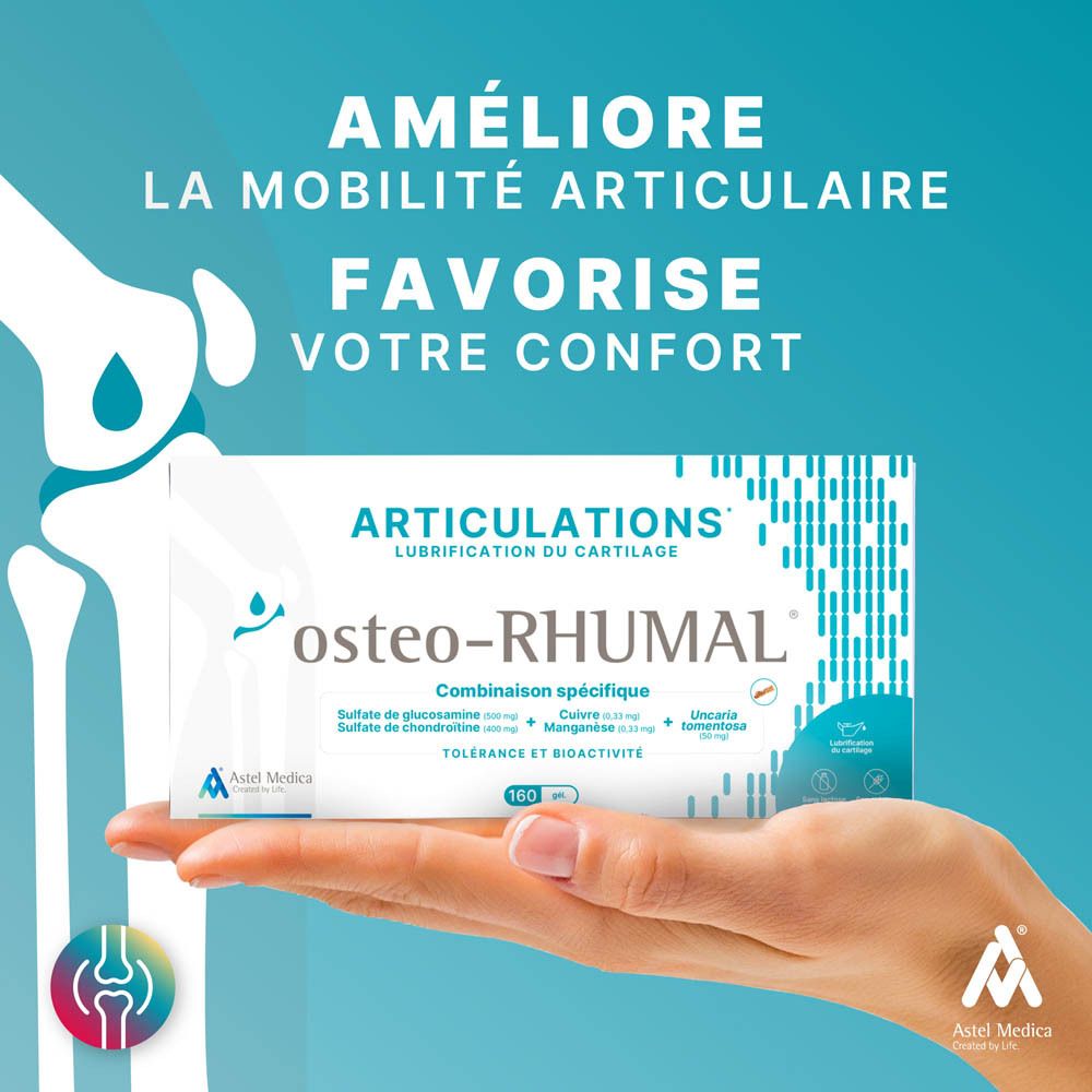 Boîte Osteo-RHUMAL Articulations, lubrification du cartilage. Contient 160 gélules.