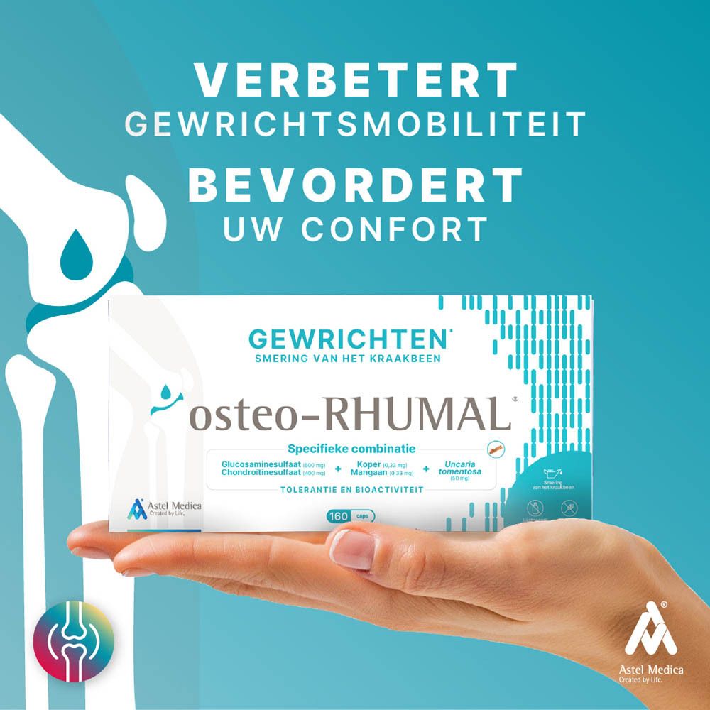 Doos Osteo-RHUMAL Gewrichten, smering van het kraakbeen. Bevat 160 capsules.