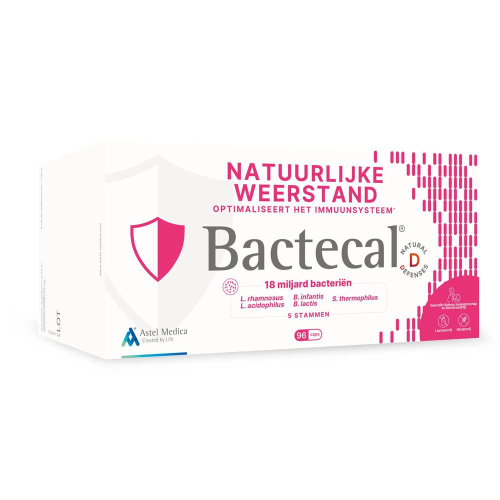Bactecal D verpakking met 96 zakjes, focus op natuurlijke weerstand.