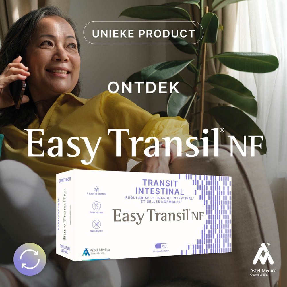 Doos Easy Transil NF, 64 capsules, met symbolen plantaardig, lactosevrij, glutenvrij.