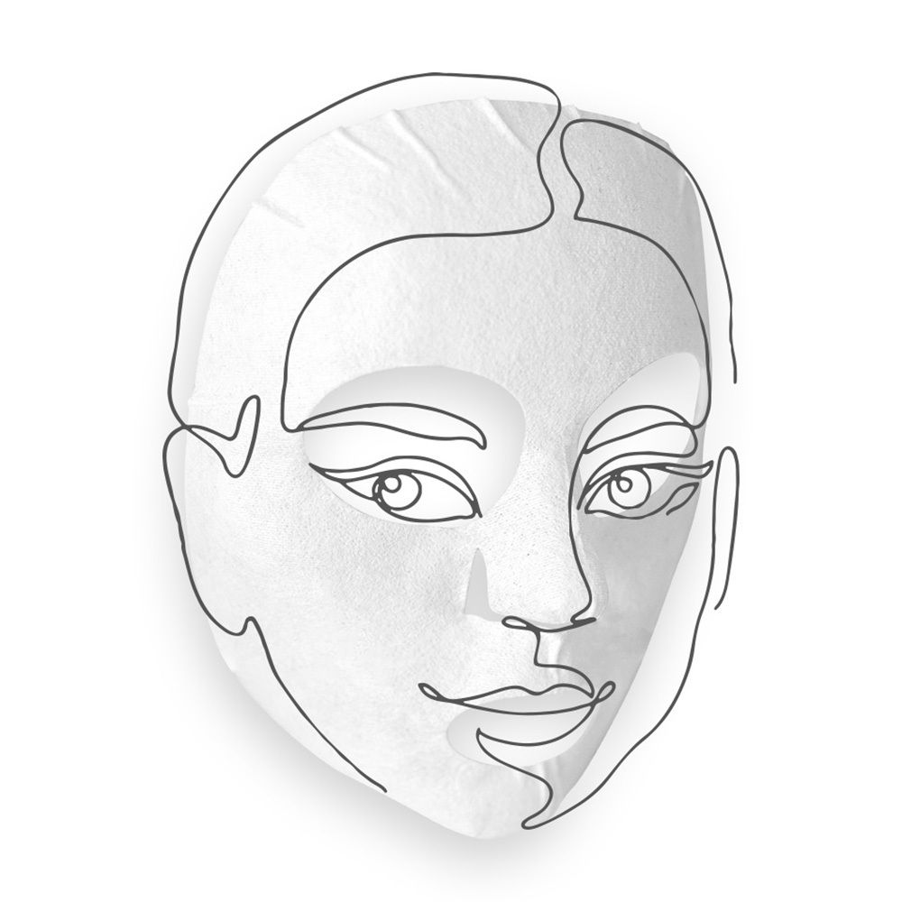 Gezichtsmasker in de vorm van een gezicht, met contourlijn. Wit materiaal.