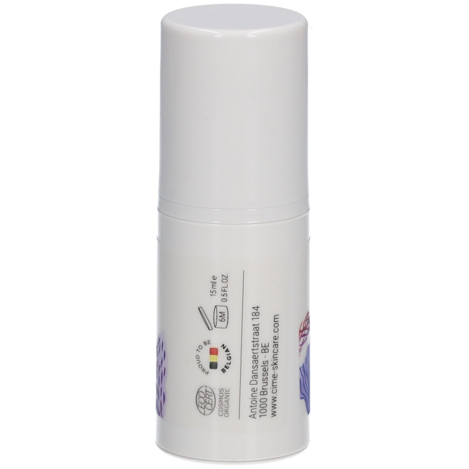 Tube blanc avec bouchon. Inscription : Cîme, Oogcrème Crème Contour des Yeux. Texte et logos au dos.
