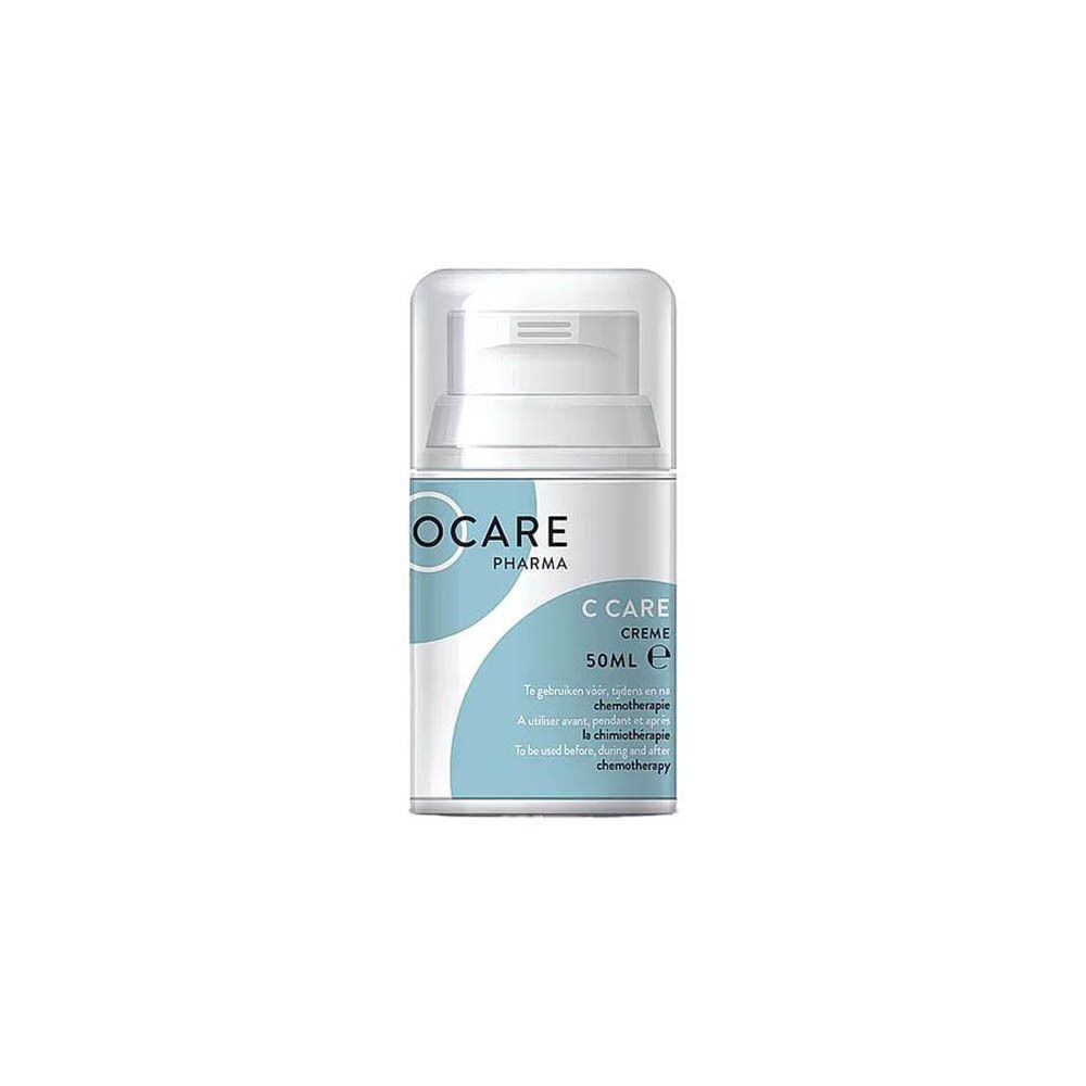 C Care Crème fles. OCARE PHARMA logo. Tekst: C Care Crème. 50ml. Te gebruiken tijdens chemotherapie.
