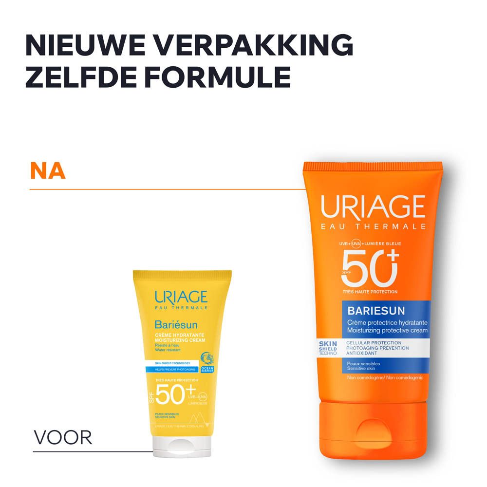 Voor-na vergelijking. Gele tube. Nieuwe verpakking, zelfde formule.