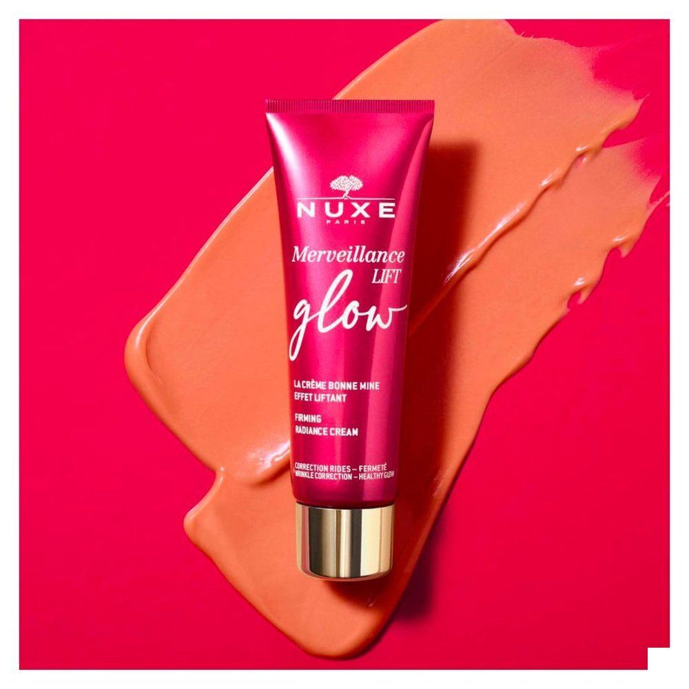Doosje en tube Nuxe Merveillance Lift Glow crème, rood.