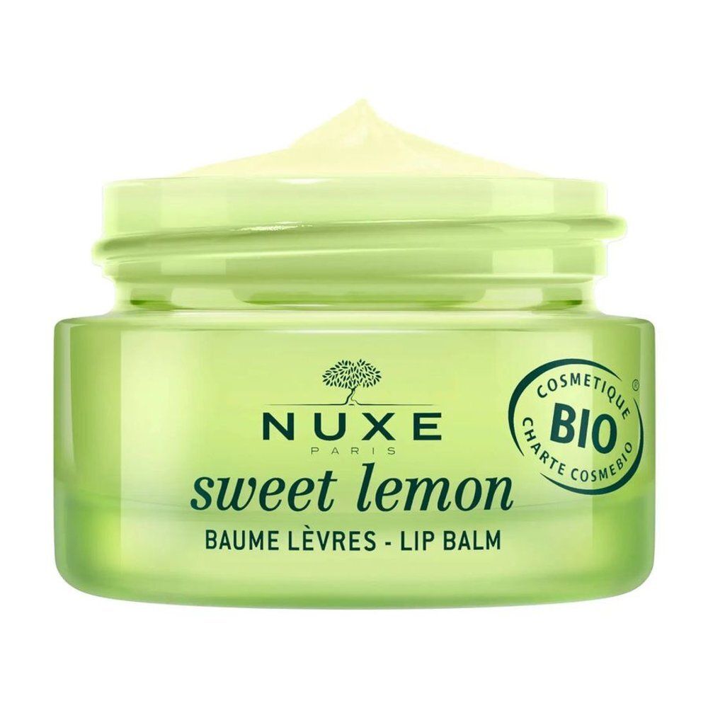 Nuxe Lippenbalsem Sweet Lemon in groen potje met deksel en BIO-zegel.