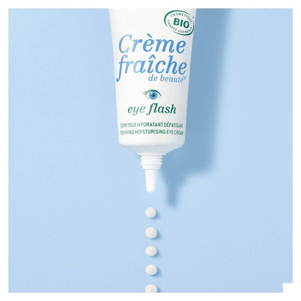Côté d'une boîte Nuxe Crème Fraîche de Beauté Eye Flash avec informations produit.