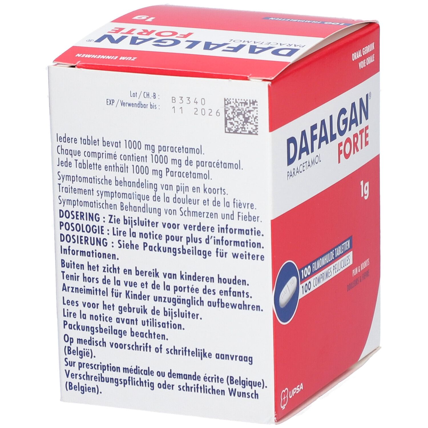 Dafalgan® Forte 1g Paracetamol | Pijn & Koorts 100 St - Farmaline