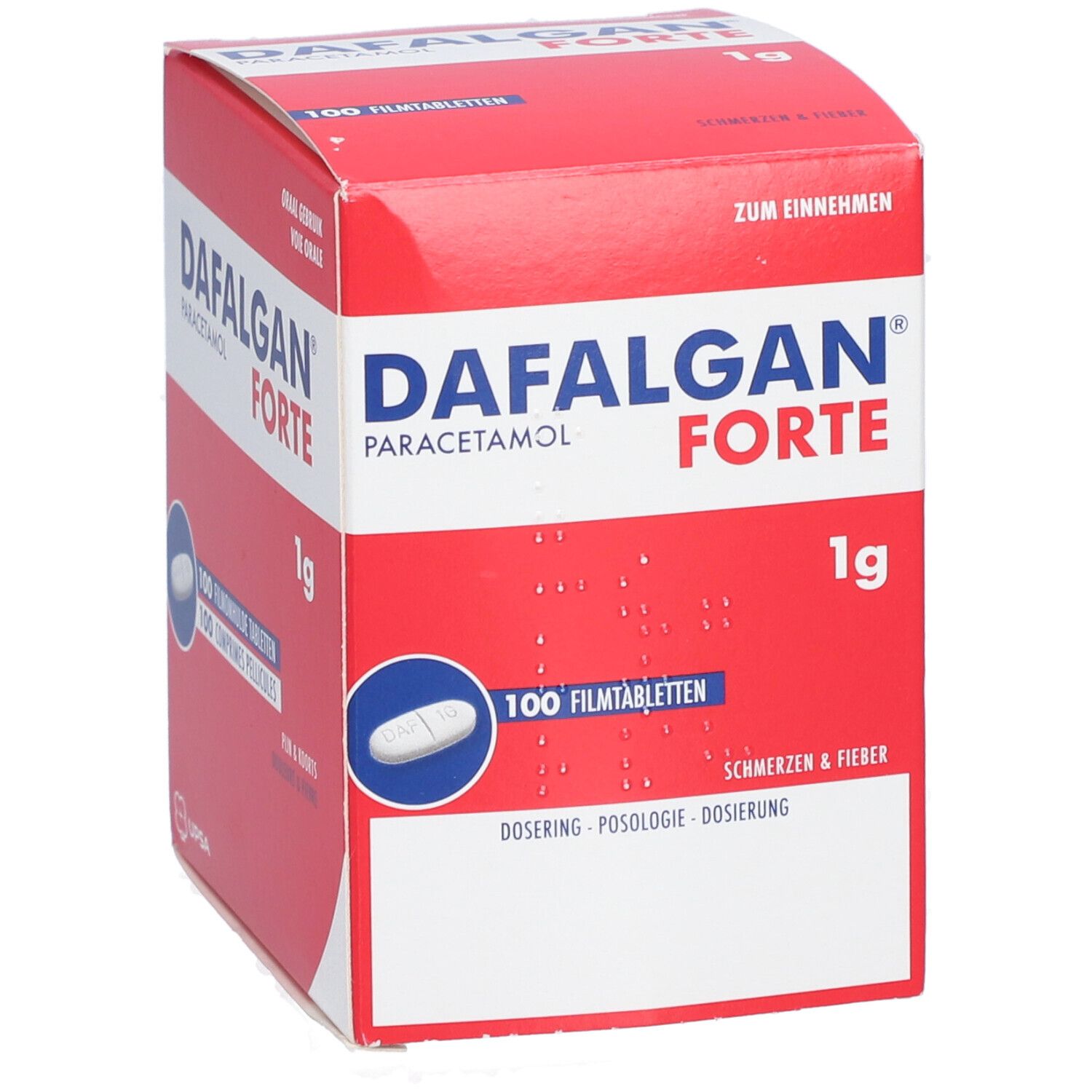 Dafalgan® Forte 1g Paracétamol | Douleurs & Fièvre 100 pc(s) - Farmaline