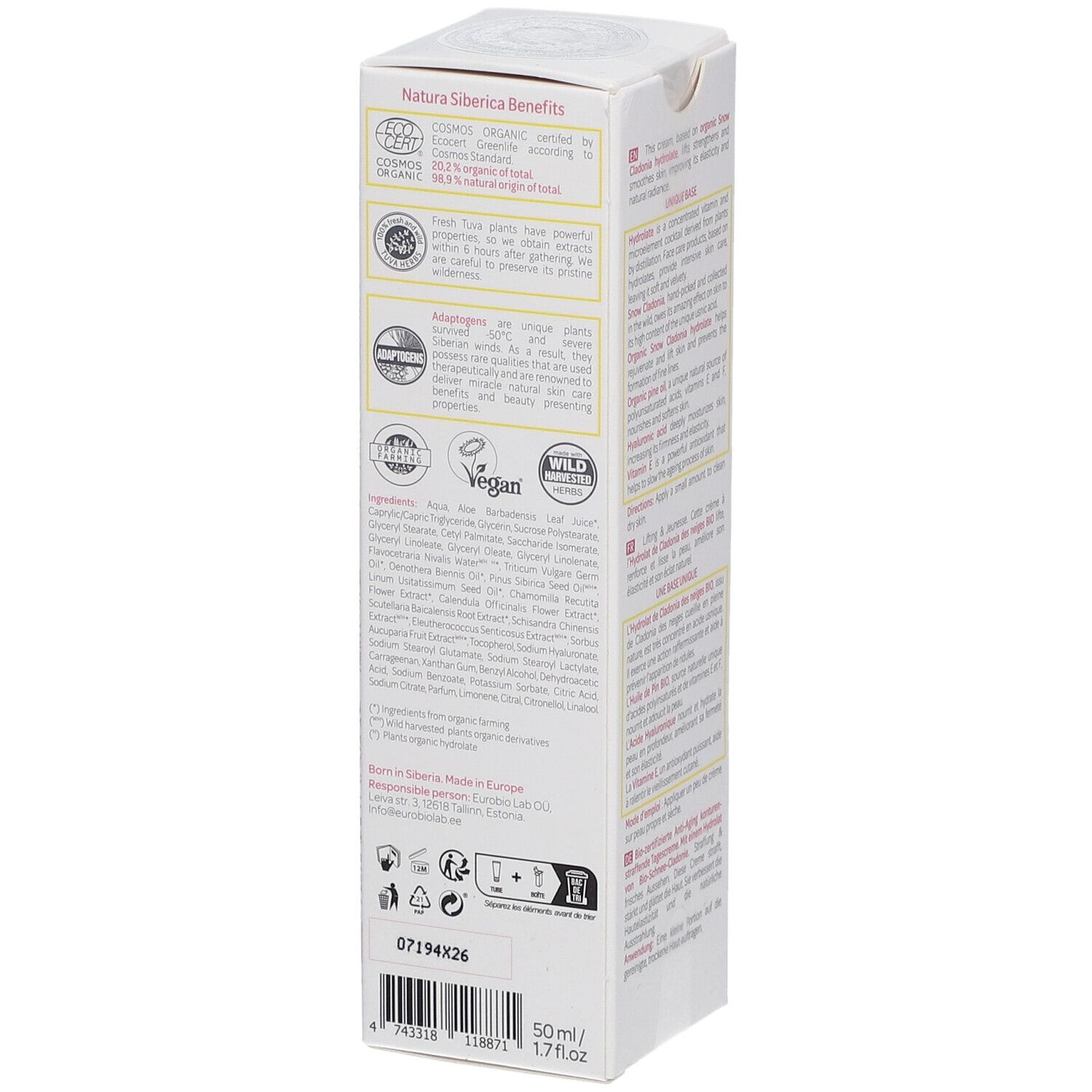 Organic Certified Contour Lifting Age-Defying Day Face Cream