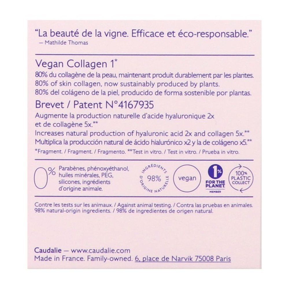 Witte productverpakking met tekst. Bevat informatie over ingrediënten, certificeringen en fabrikant.