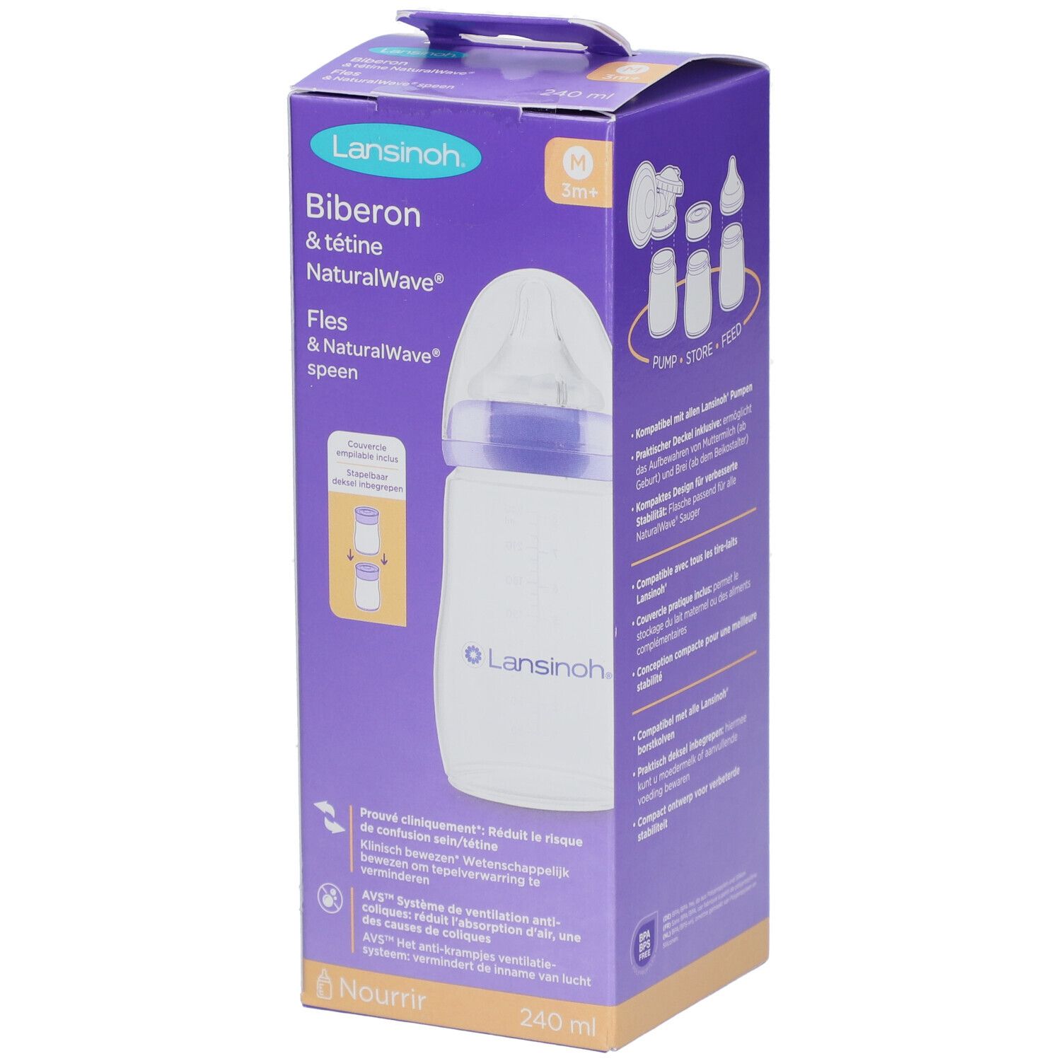 Lansinoh Biberon + NaturalWave® Tétine 3m+ 240 ml