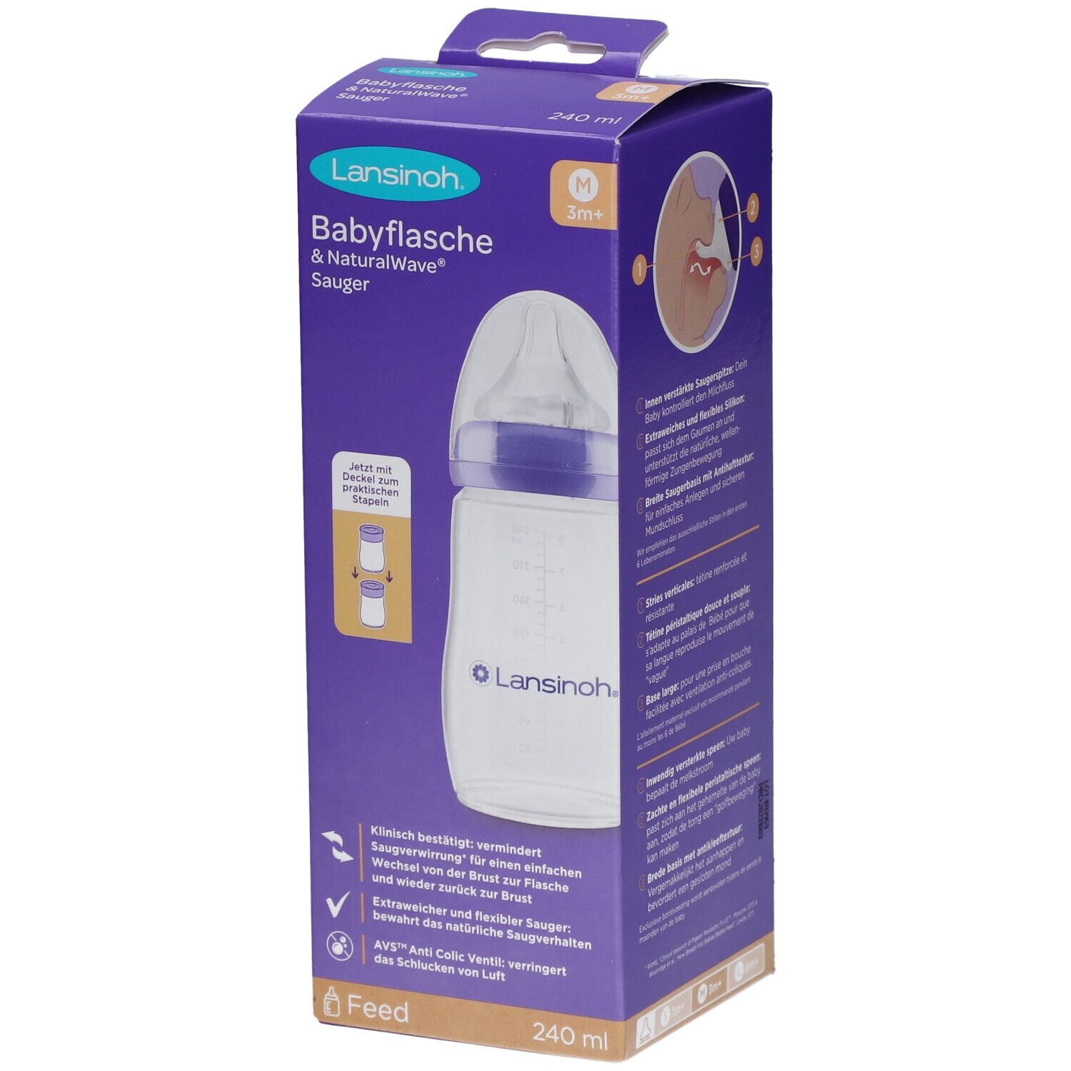 Lansinoh Biberon + NaturalWave® Tétine 3m+ 240 ml