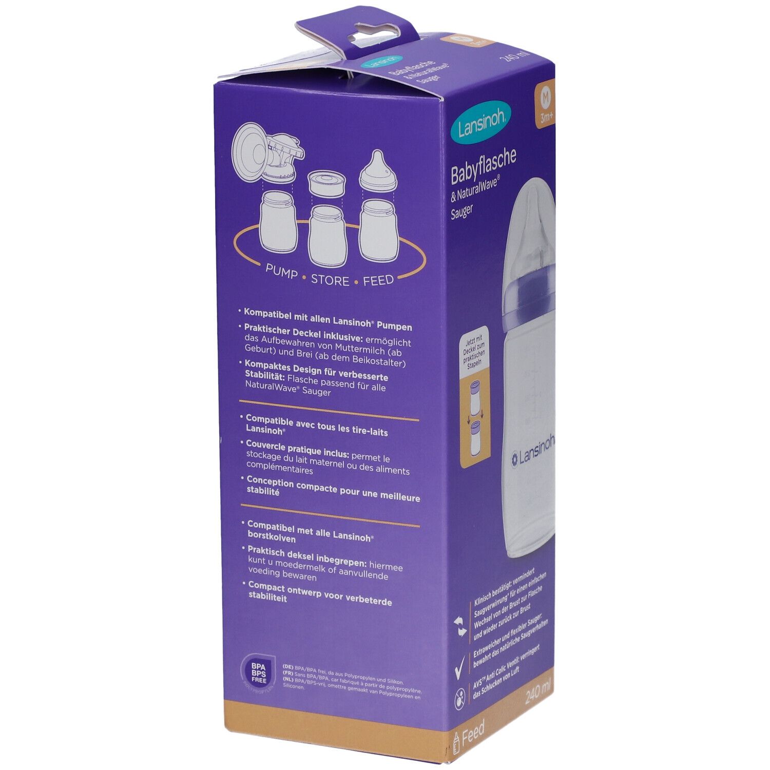 Lansinoh Biberon + NaturalWave® Tétine 3m+ 240 ml