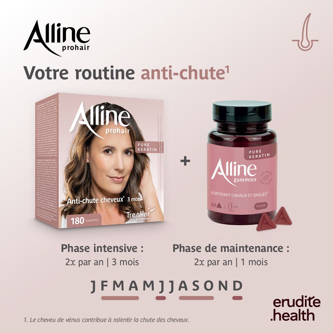 Vue latérale de la boîte Alline Prohair 30 comprimés.