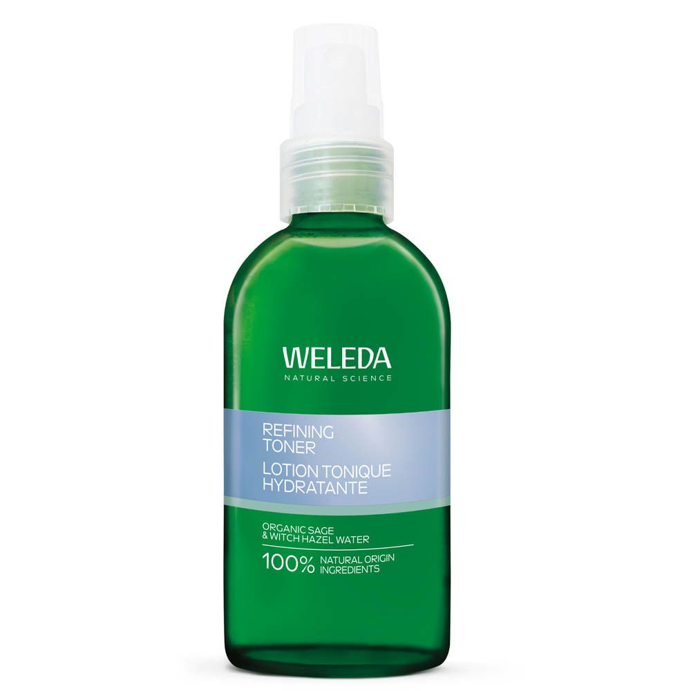 Weleda Zuiverende Toner in een groene sprayfles.