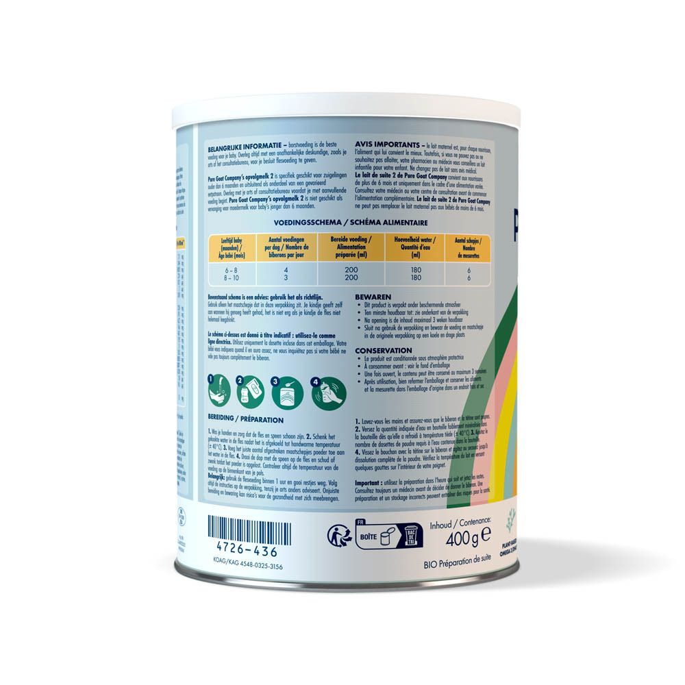 Dos boîte lait suite 2 Bio. Informations nutritionnelles, préparation, ingrédients.
