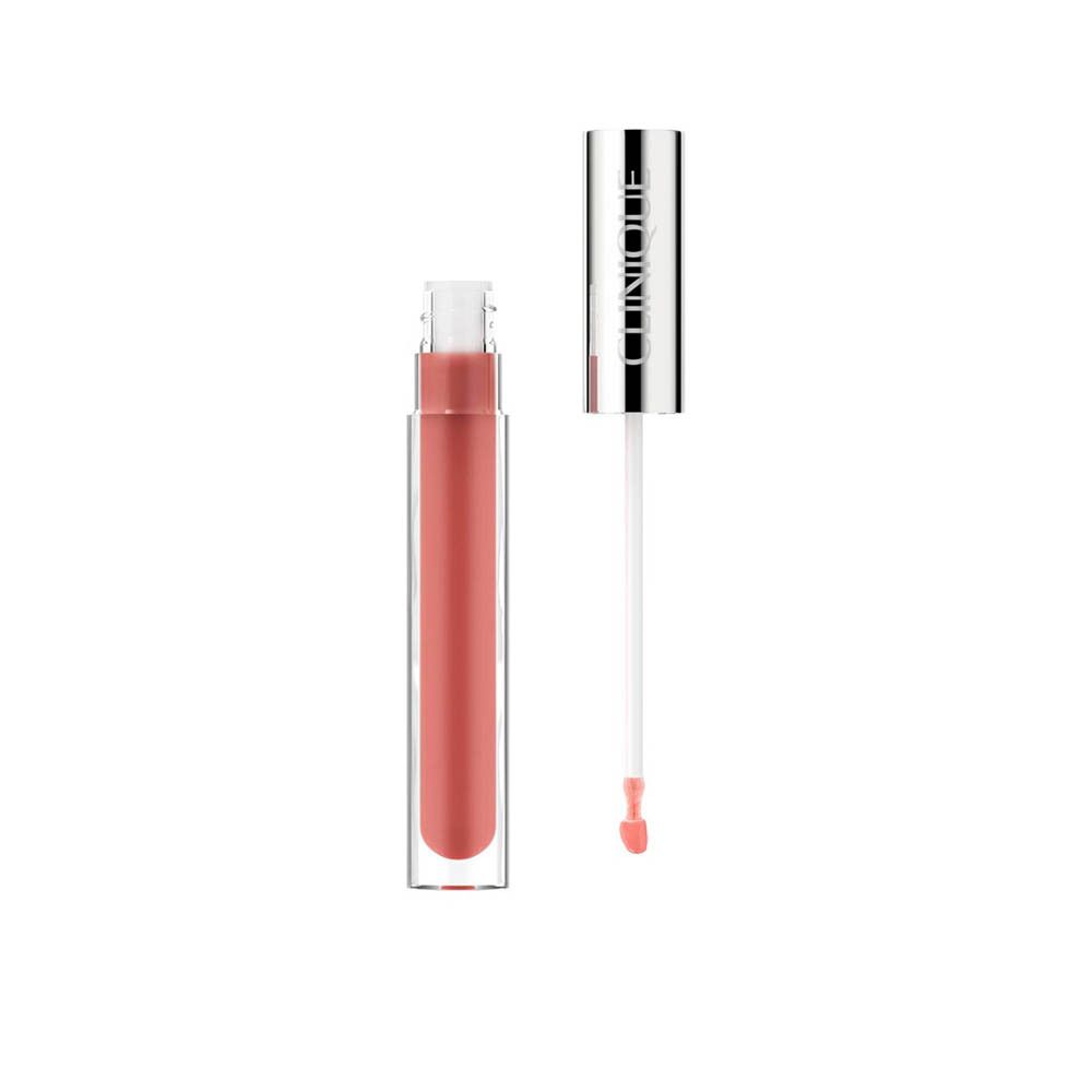 Een Clinique lippenstift met applicator, staand op een witte achtergrond.