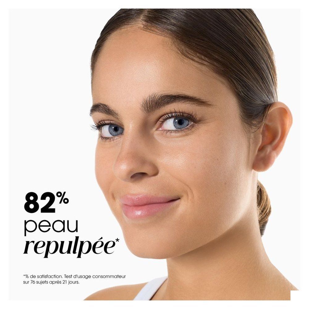 Emballage du produit. Inscription : Klorane, Gel Crème Repulpant Hydratant 24H. Illustration de fleur bleue.