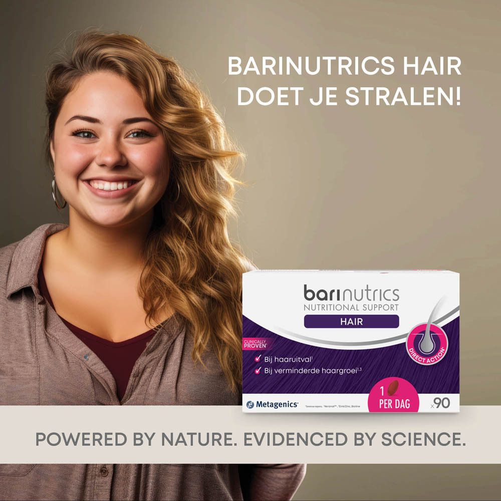 Barinutrics Nutritional Support Hair. Voordelen: haargroei, sterk haar, volume en glans.