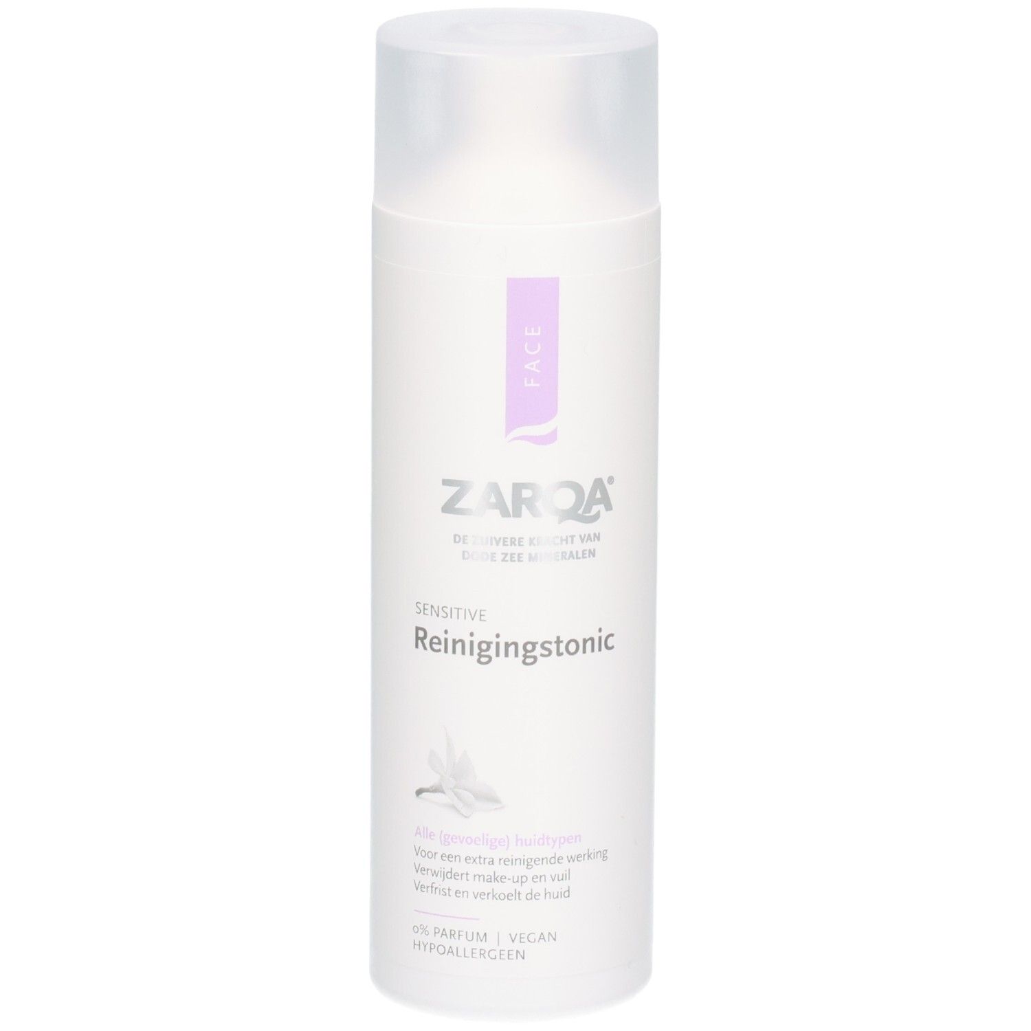 Bouteille Zarqa Reinigingstonic avec bouchon transparent, 200 ml.