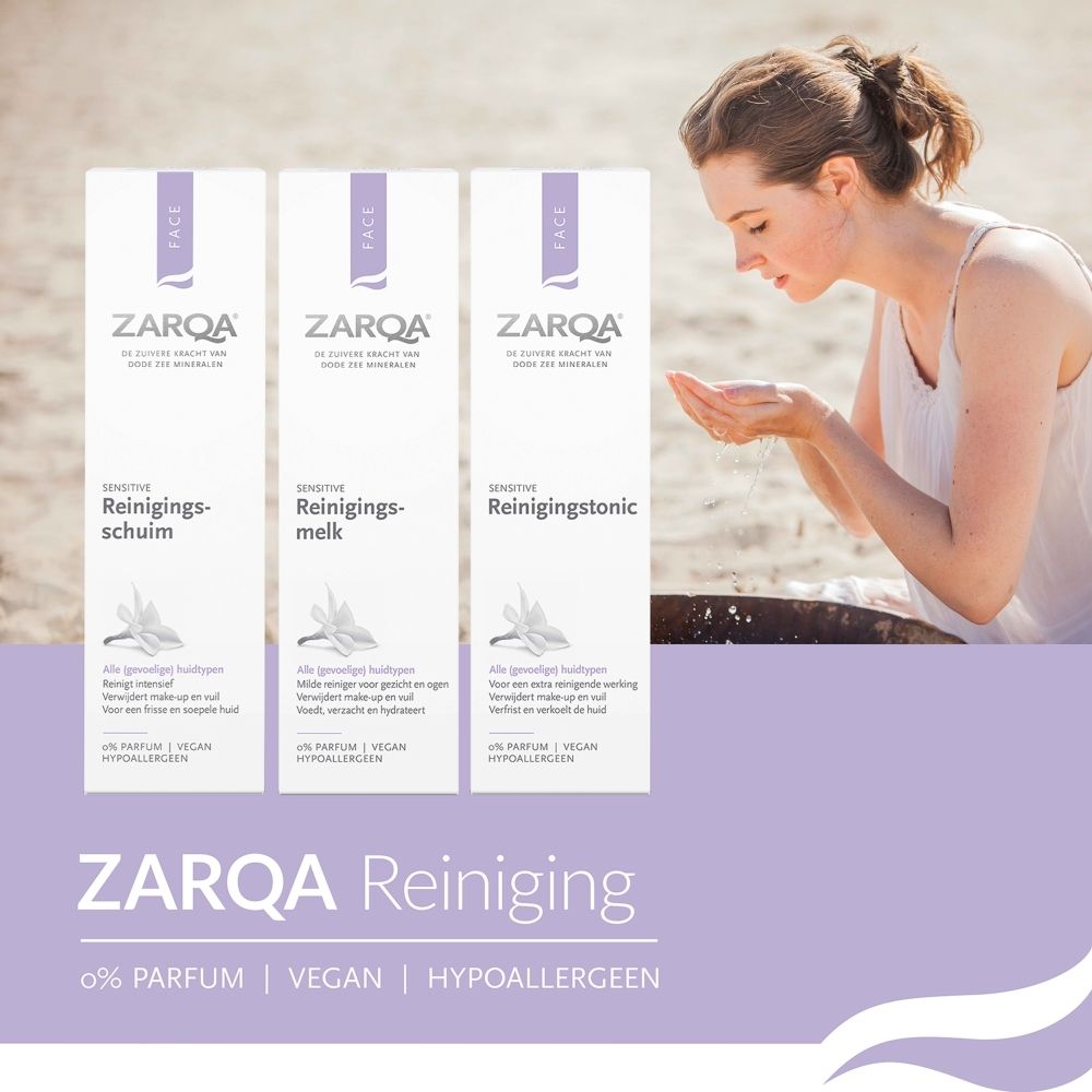 Verpakking Zarqa Reinigingstonic met productinformatie.