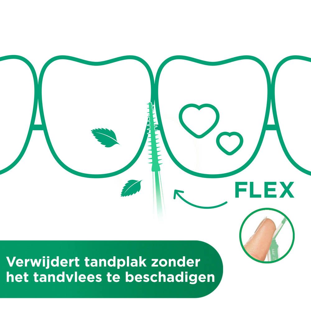 Illustratie van een tand met een tandenstoker. Tekst: Verwijderd tandplak zonder het tandvlees te beschadigen.